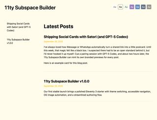 Screenshot of the 11ty Subspace Builder v1.0.0 layout