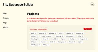 Projects page hero section with data-driven cards